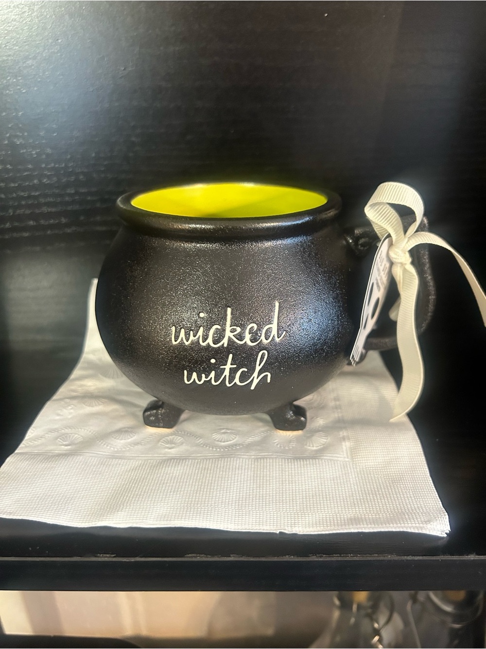 Wicked Witch Decorative Cauldron Mug - Black with Lime Interior